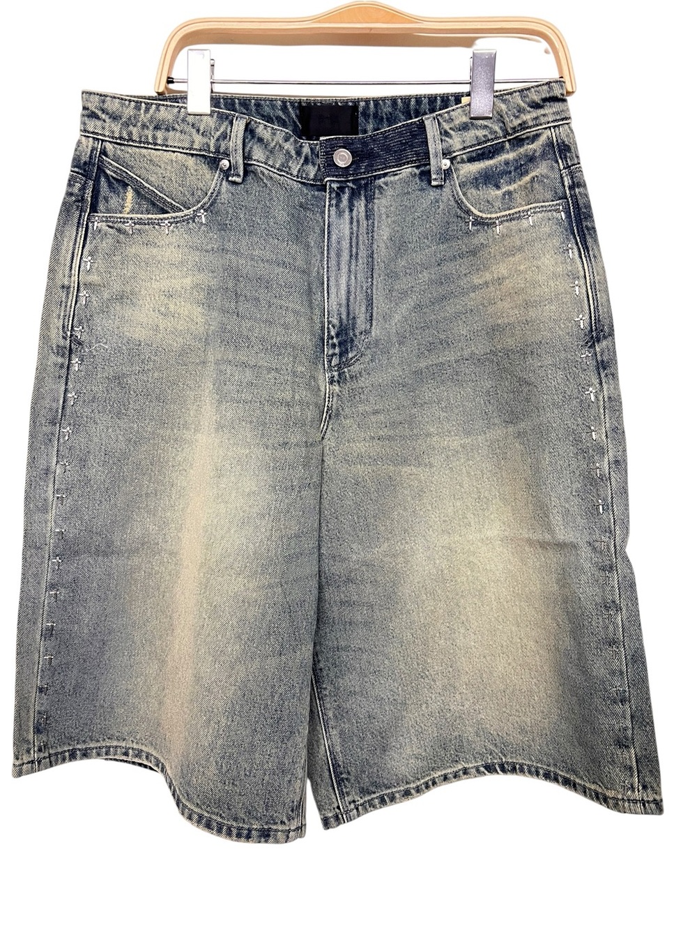 Men's RtA Exodus Gustavo Bermuda Washed Denim Shorts Jorts 32